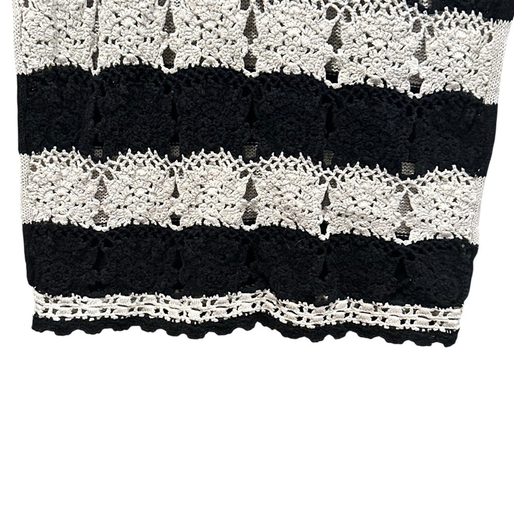 Free People Crochet Top Silk Linen Cotton Black White Striped Tunic Size XS - Picture 5 of 12